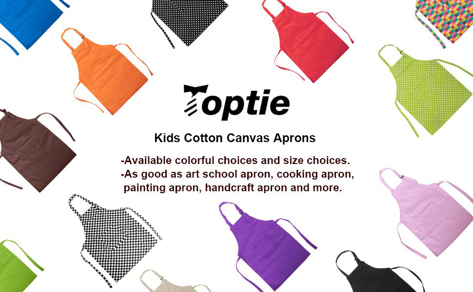 TOPTIE Cotton Canvas Child Aprons with Adjustable Neck Strap and Pocket (S-XXL)