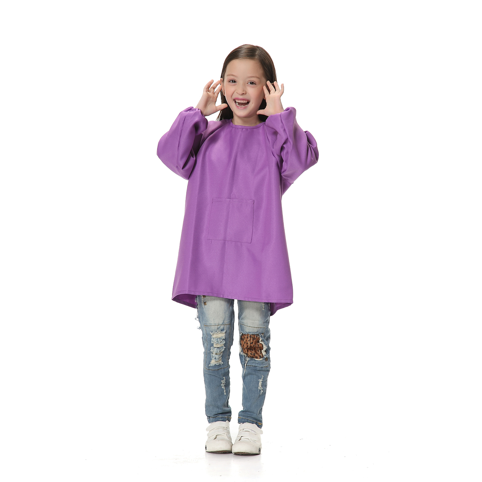 Toptie Cotton Kids Smock Apron For Hair Grooming Painting Cooking With Front Pocket Long Sleeve For Age 1 9 Years Green L