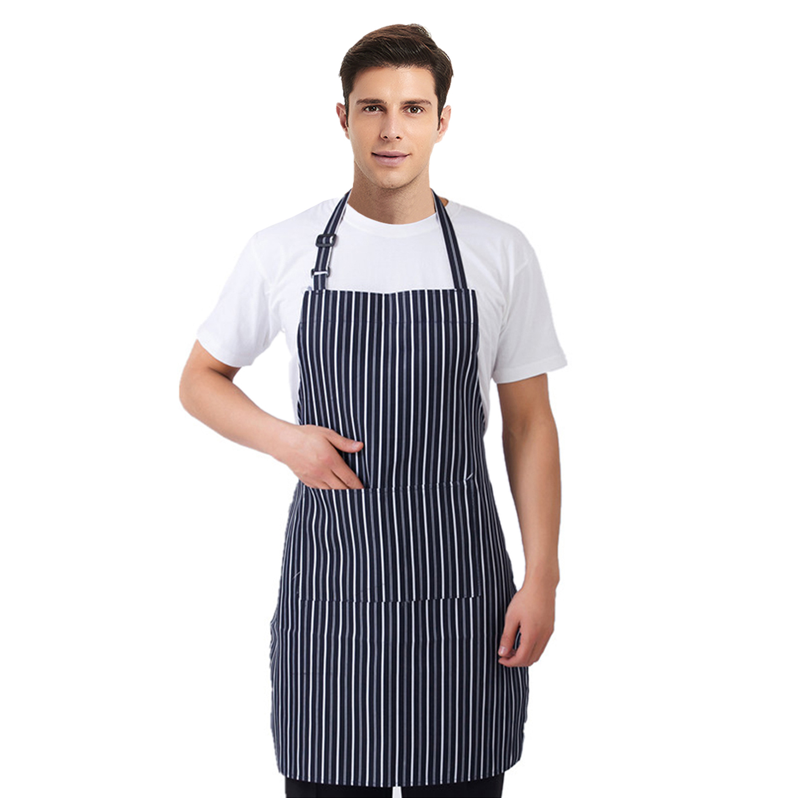 Opromo Adjustable Chalk Stripe Bib Apron with 2 Pockets,2 Size 31 x 23 inches/33 x 27 inches