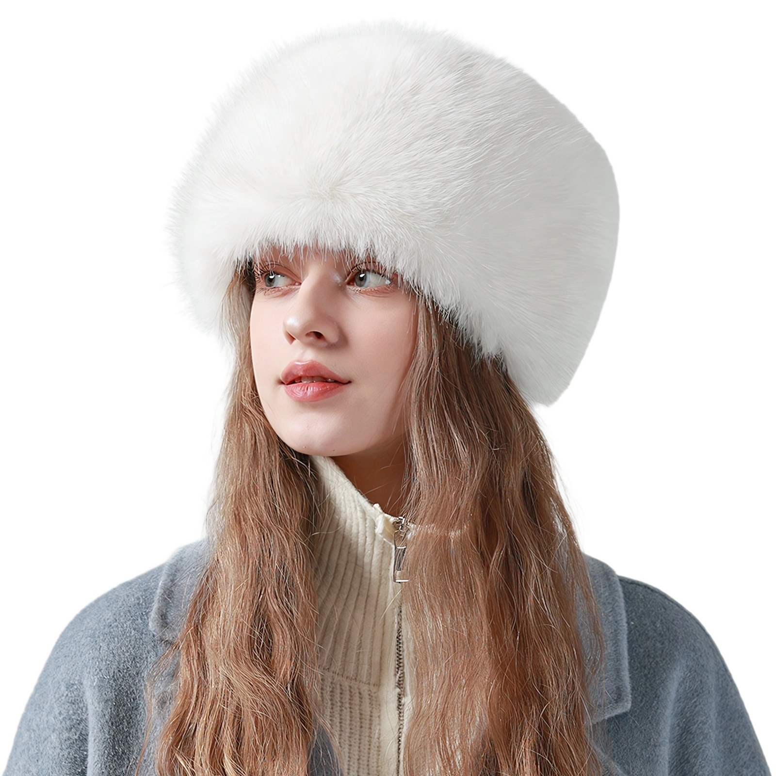 Women\'s White Faux Fur Fluffy Bucket Hat Winter Warm Fuzzy Mongolian Hat Women Winter Warm Faux Fur Hat Bucket Hat Fluffy Furry Hat  main image 3