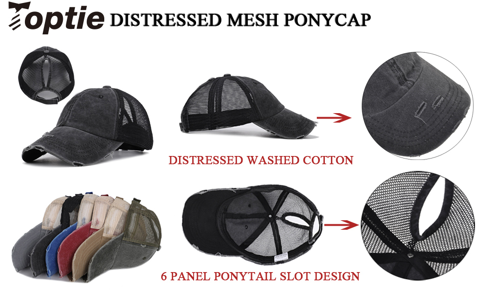 TOPTIE Womens Vintage Messy High Bun Ponytail Baseball Cap Distressed Washed Mesh Ponytail Hat