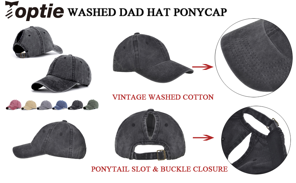 TOPTIE Womens Vintage Messy High Bun Ponytail Baseball Cap Distressed Washed Mesh Ponytail Hat
