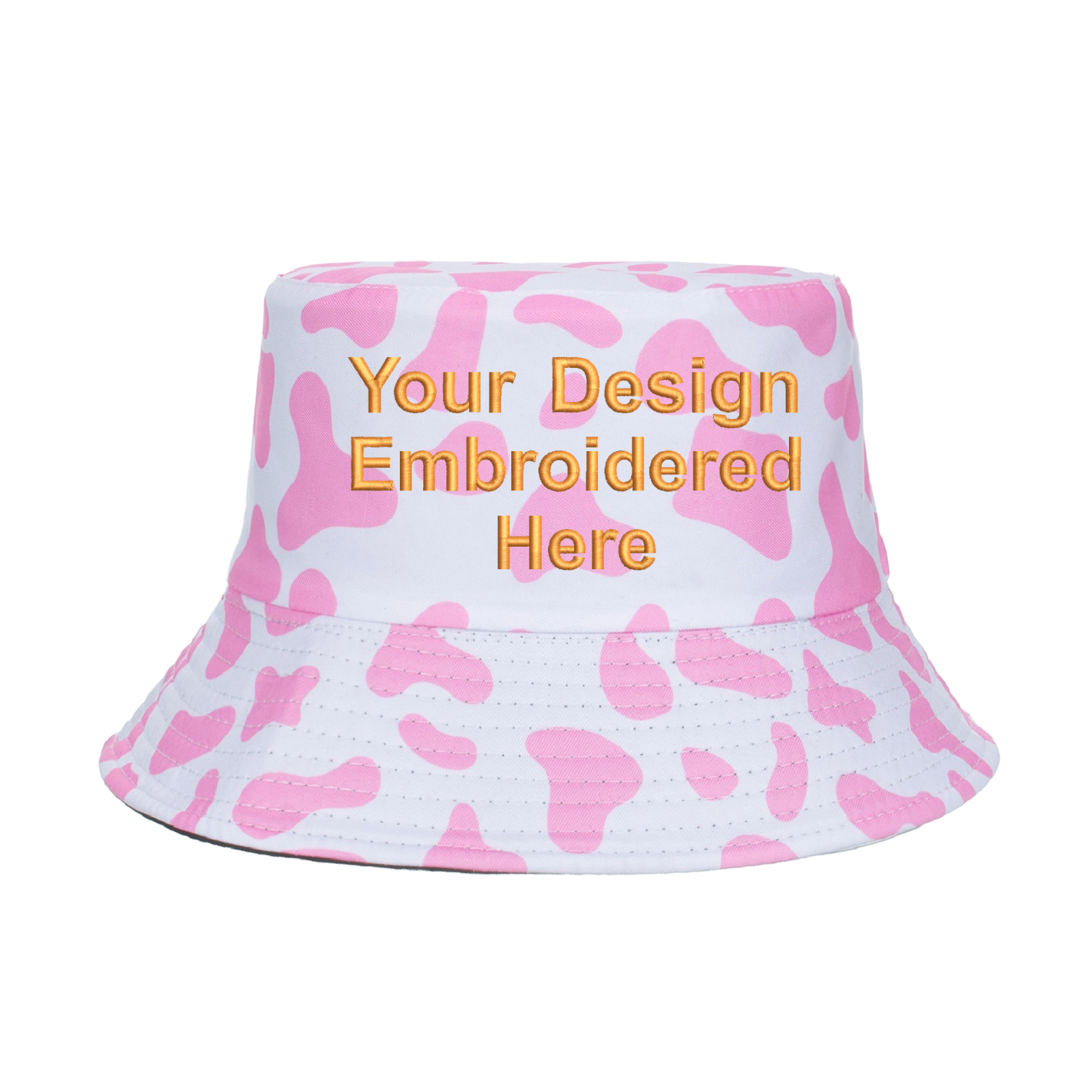 Toptie Custom Embroidery Reversible Cow Print Bucket Hat UV Protection Sun Hat Outdoor Hat Beach Hat - Cow Pink, One