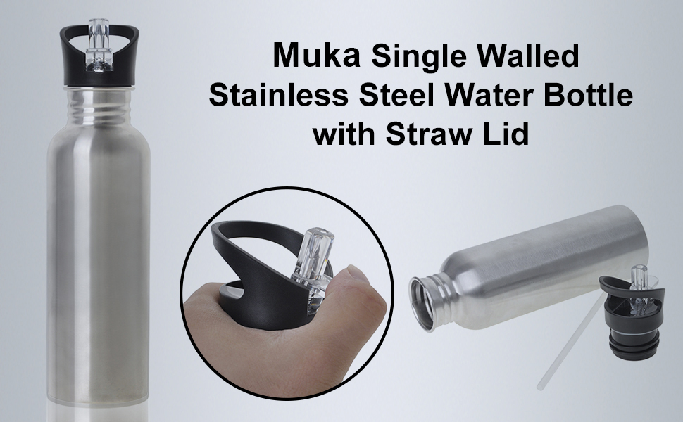 Muka 25 oz. Stainless Steel Water Bottle with Straw Lid, Single Walled Sports Bottle