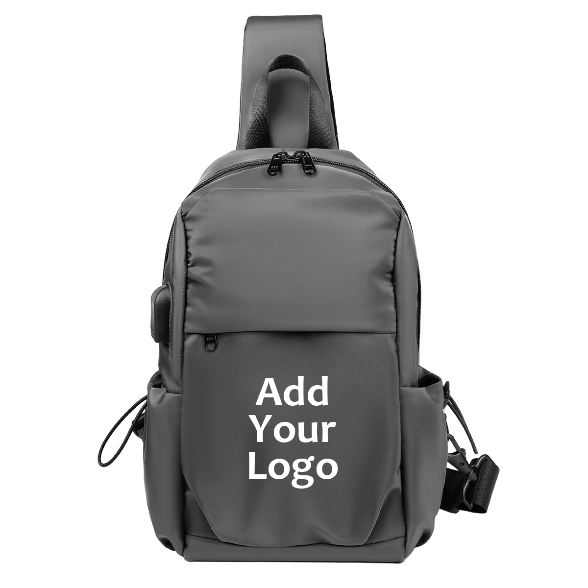 MUKA Custom Sling Bag with Charger Port Chest Bag Small Sling Backpack Printed with Text Logo Wholesale Design Online Opentip