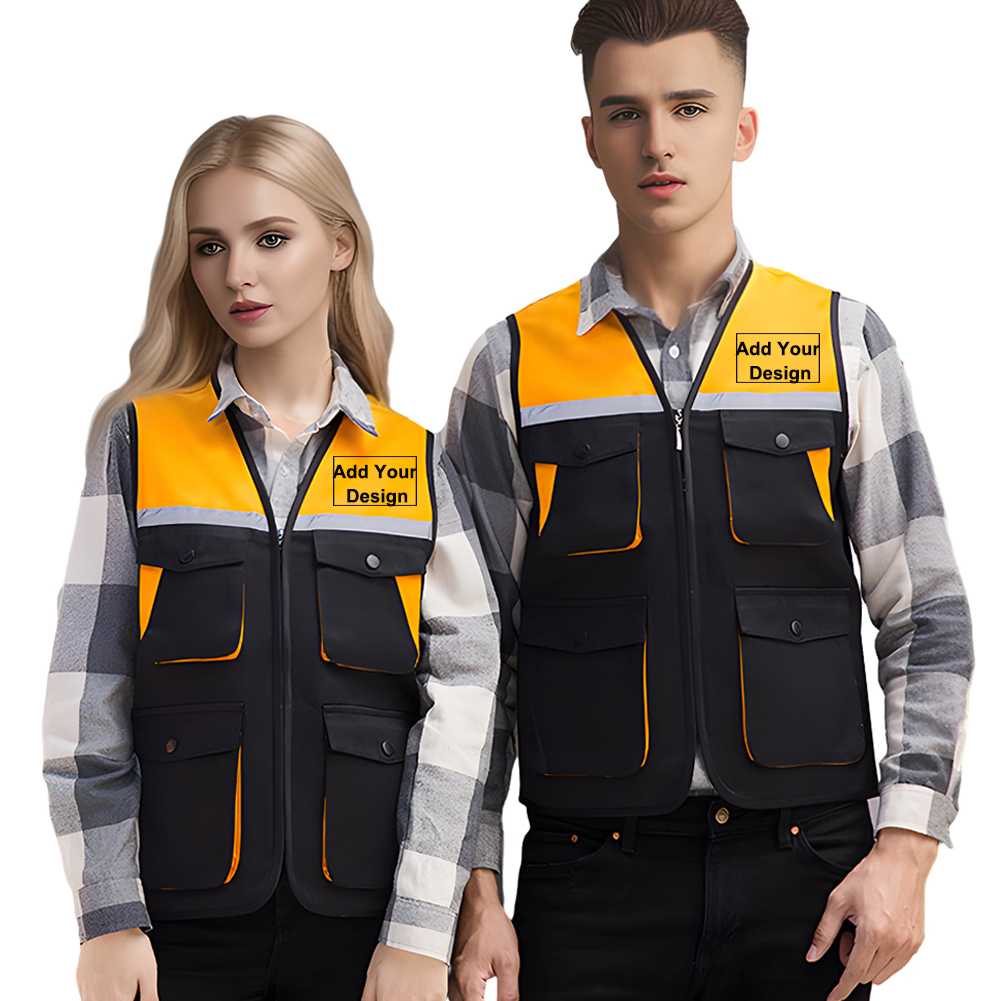 TOPTIE Custom Printed Multi Pockets Work Vest Reflective Safety Vest Travel  Fishing Sports