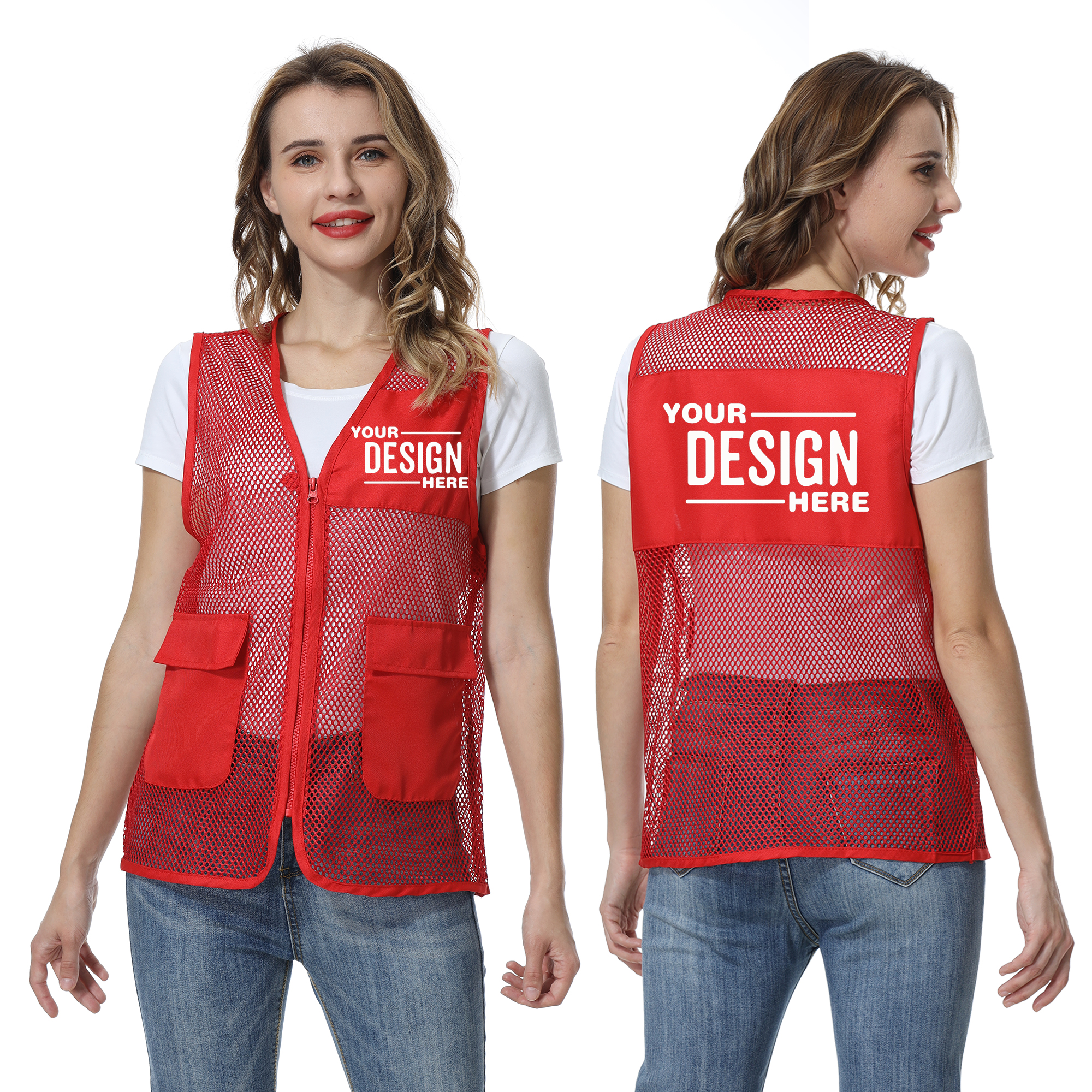 TOPTIE Custom Mesh Volunteer Vest Activity Team Uniform Supermarket Vest  With Pocket