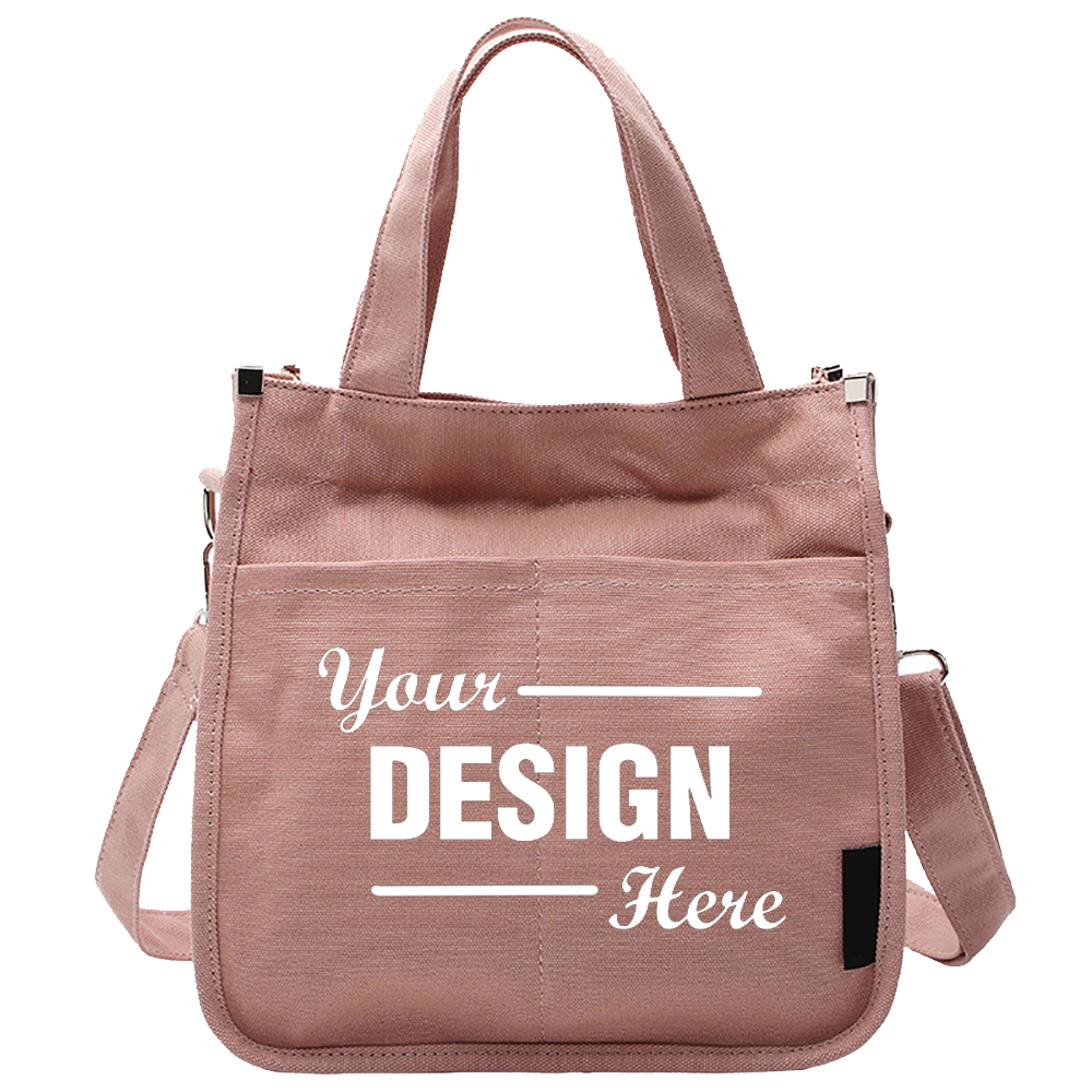 TOPTIE Custom Tote Handbag with Pockets and Zipper, Add Logo/ Name on Reinforced Canvas Shoulder Bag