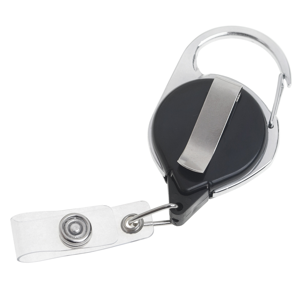 Gogo Retractable Badge Reel Carabiner Clip for ID Card Holder - Black, One Size