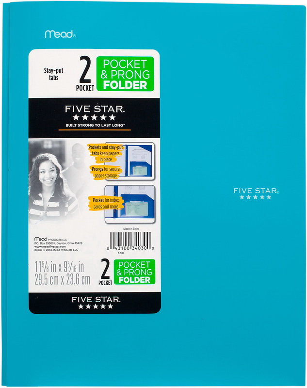 Five Star 2 Pocket Folders with Prong Fasteners, Stay-Put Folder, Folders with P