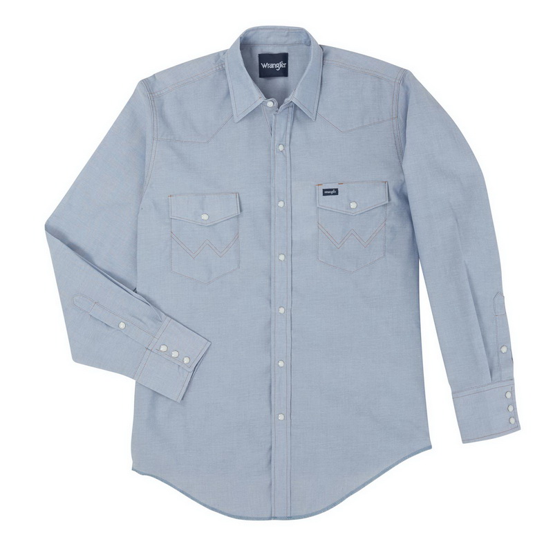 Wrangler 1070130MW Mens Authentic Cowboy Cut Work Shirt - Chambray ...