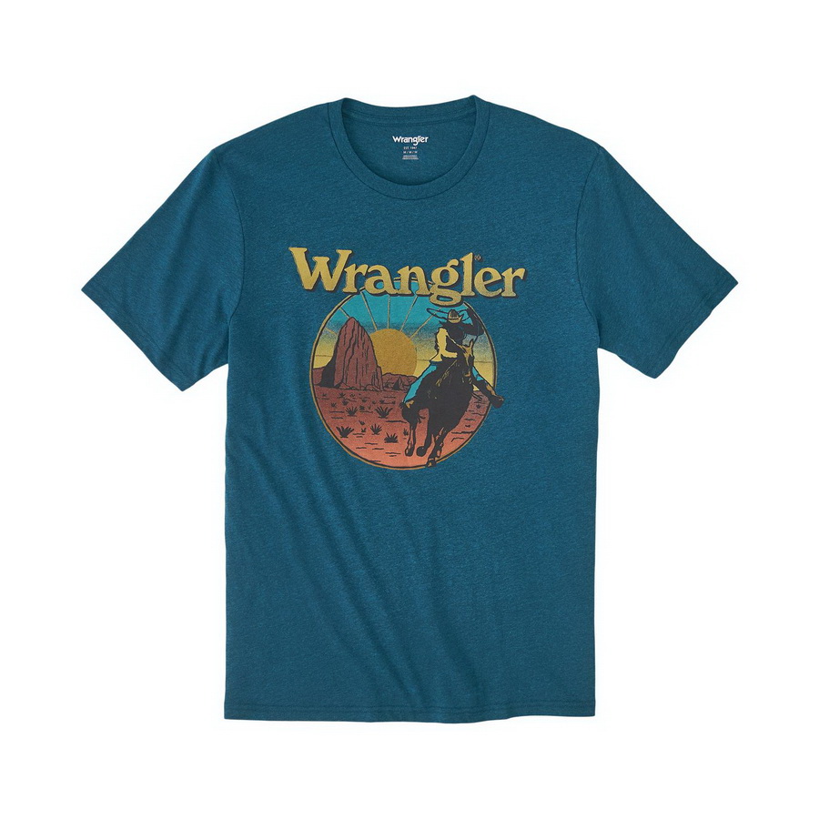 Wrangler进口代理批发 Wrangler 图案短袖 T 恤 - 常规版型 - 青色胡椒希瑟