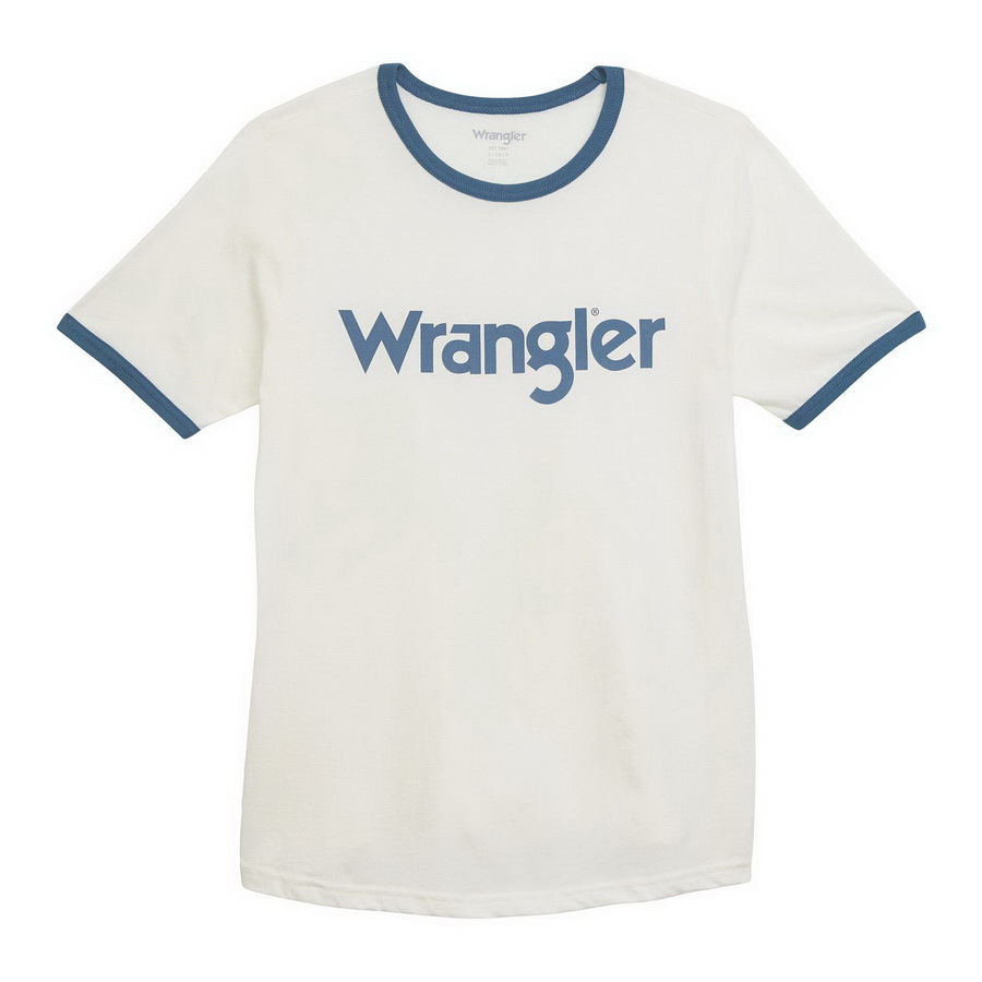 Wrangler进口代理批发 Wrangler 复古图案 T 恤 - 常规版型 - 棉花糖/野鸭蓝