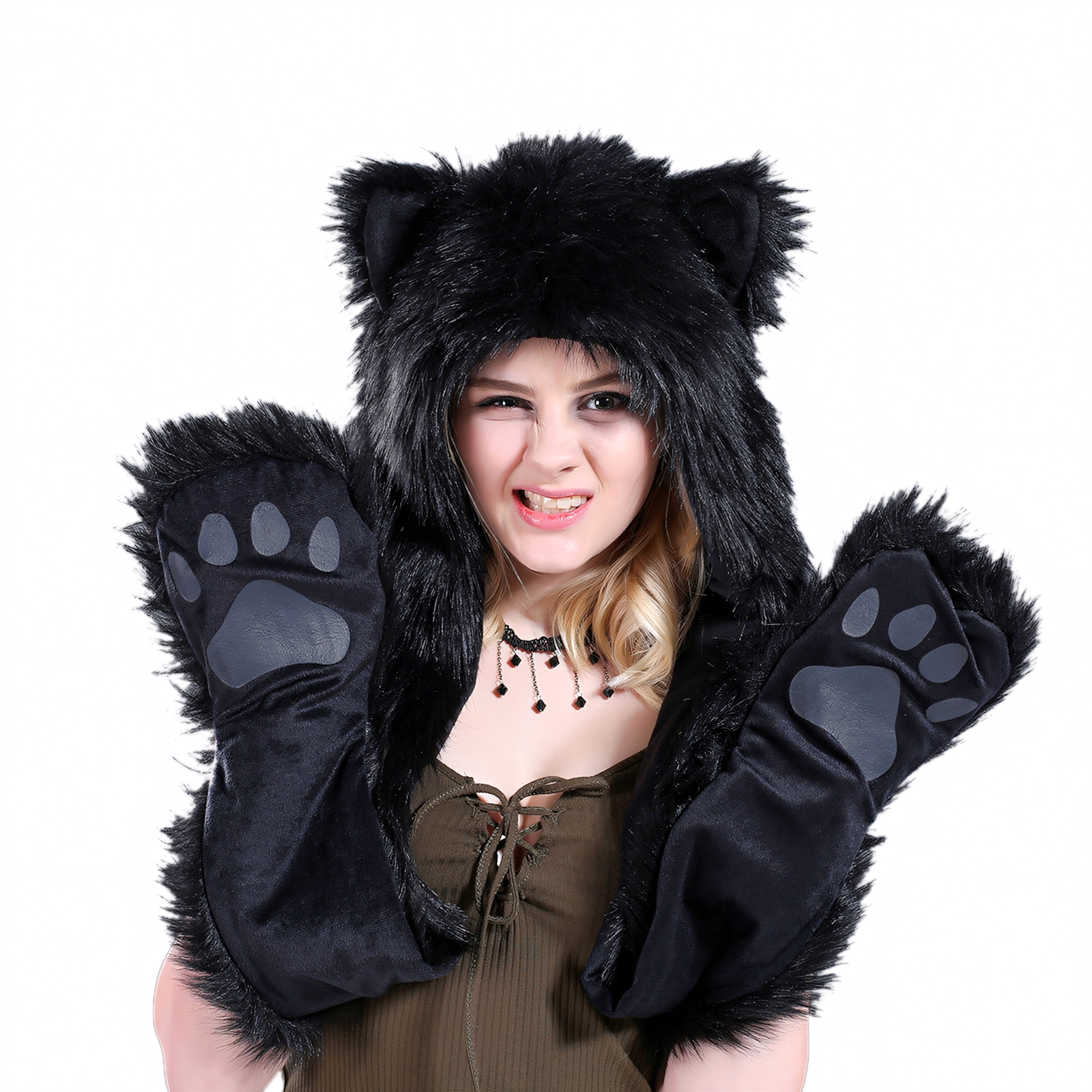 Soft Warm Winter Animal Hat With Attached Scarf and Mittens Frog