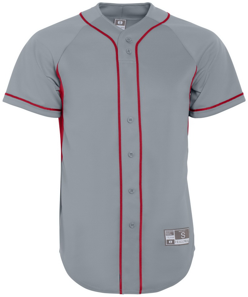 Toptie Men's Baseball Jersey Plain Button Down Shirts Team Sports Uniforms-Red White-XL