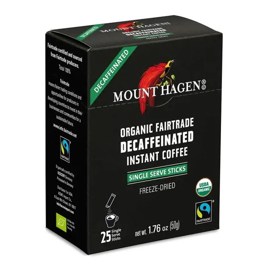 酷牌库|商品详情-Mount Hagen进口代理批发 芒特哈根速溶咖啡，单份装，冻干，无咖啡因，有机