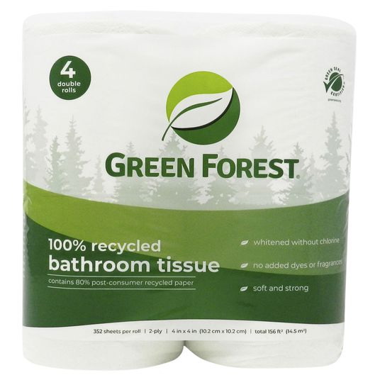 Green Forest进口代理批发 Green Forest 卫生纸，352 克拉，2 层，（4 卷/包）回收