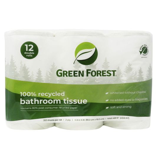 酷牌库|商品详情-Green Forest进口代理批发 Green Forest 卫生纸，352 克拉，2 层，（12 卷/包）回收