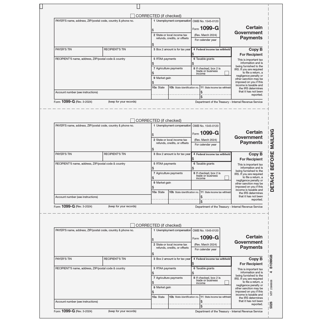 Super Forms 5028 - Form 1099-G Certain Government Payments - Copy B ...