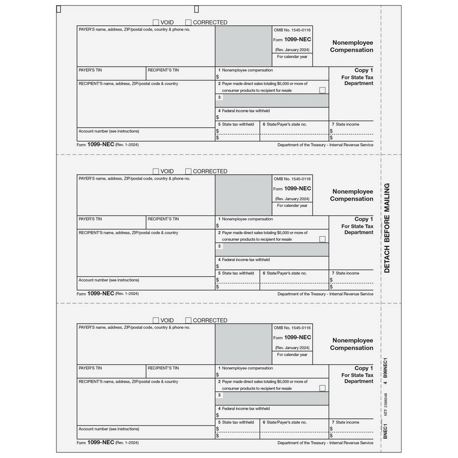 Super Forms进口代理批发 超级表格 BNEC105 - 1099-NEC 非雇员补偿 - 付款人所在州副本 1