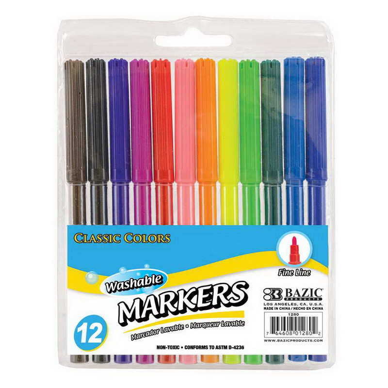 Bazic Fancy Colors Fine Tip Permanent Markers w/ Pocket Clip (5/Pack)