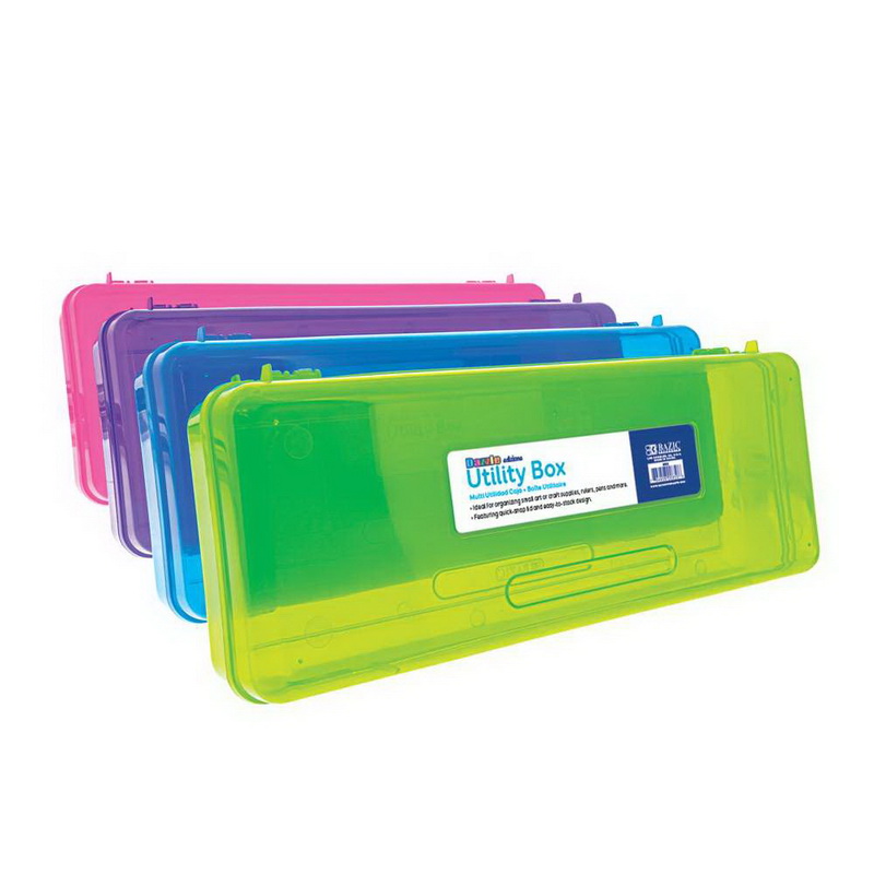 Bazic Products Bazic Plastic Pencil Case, Ruler Length Utility Box, Clear Color, 12-Pack