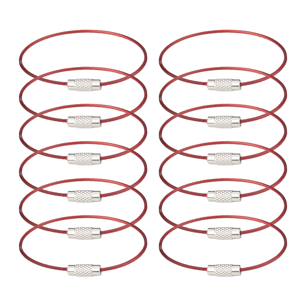 Gogo 60pcs Wire Keychain Cable 6 inch, Heavy Duty Key Ring Loop for Hanging Luggage Tag - Red