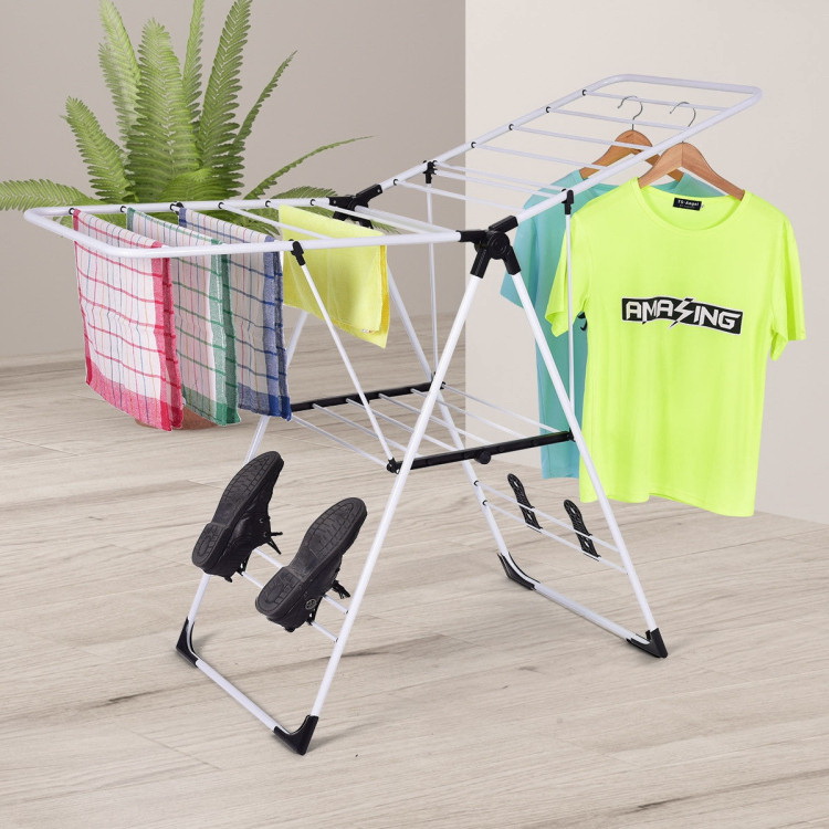 Foldable Steel Clothes Drying Rack with 4 Universal Wheels for Laundry