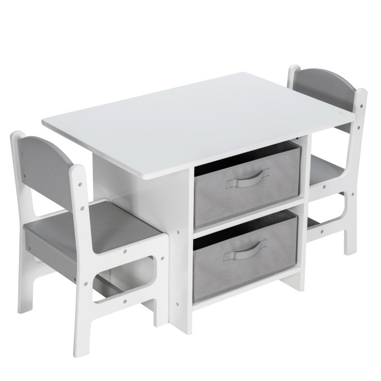 Kids Wooden Corner Desk and Chair Set with Hutch and Storage-White | Costway