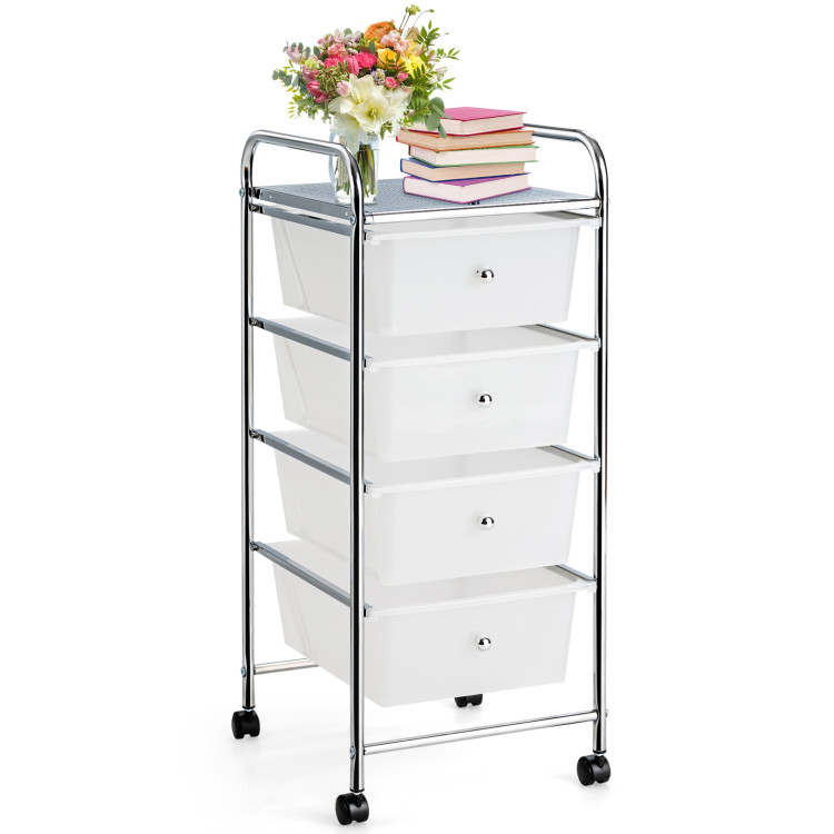 4-Drawer Cart Storage Bin Organizer Rolling with Plastic Drawers - Costway