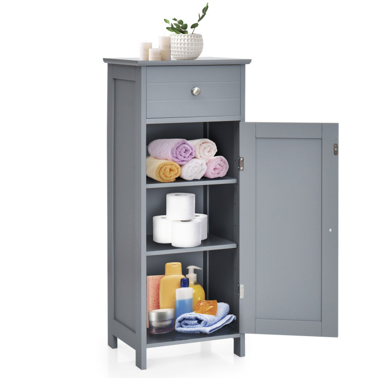 Costway Bathroom Wooden Floor Cabinet Multifunction Storage Rack Organizer  Stand Grey