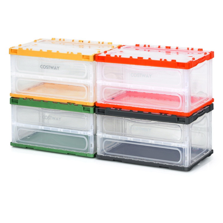 Costway 4 Pack Collapsible and Stackable Plastic Storage Bins with Attached Lid-M - Size: M