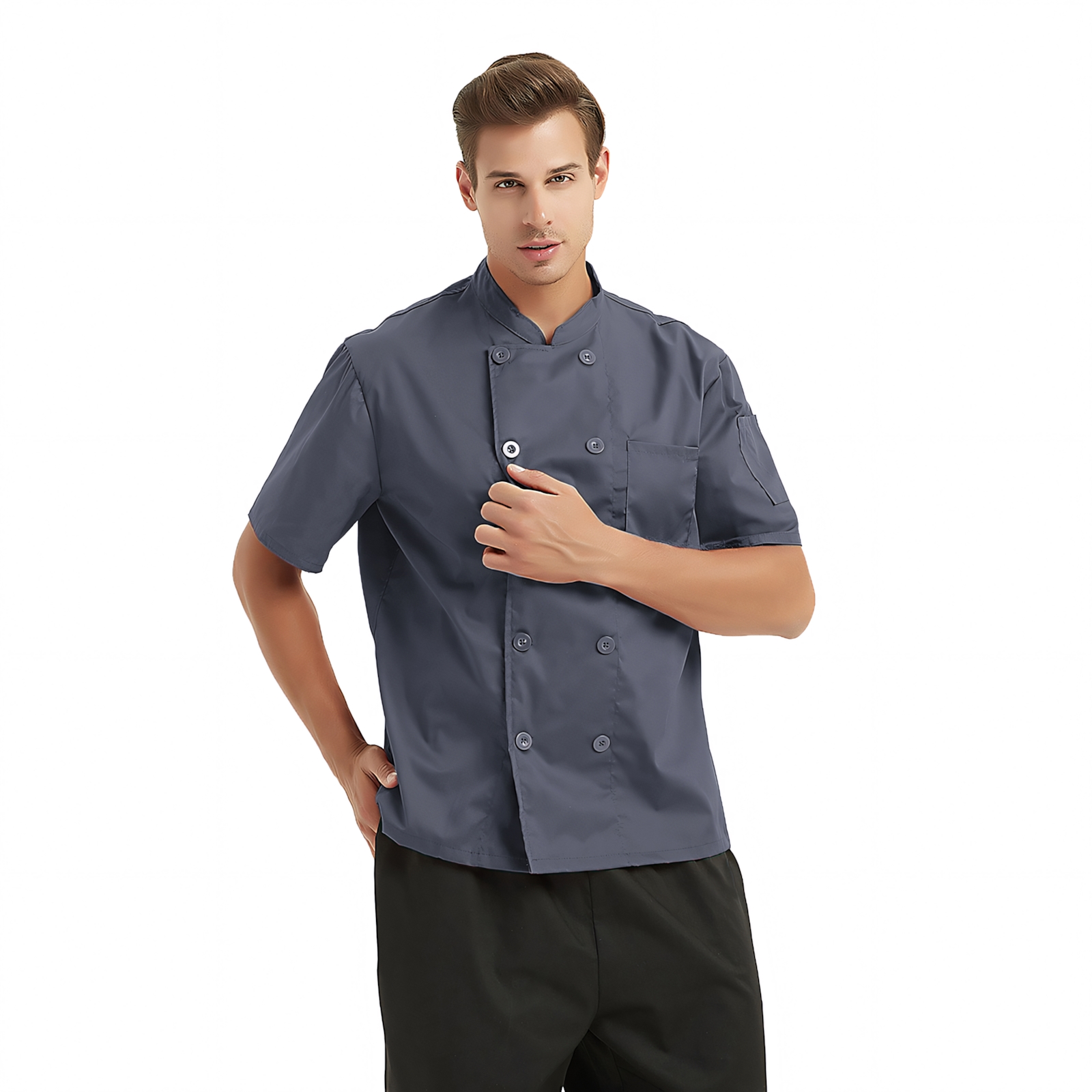 TopTie Unisex Short Sleeve Chef Coat Jacket, Dark Gray