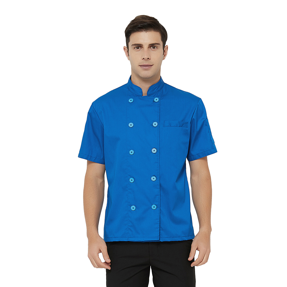 TOPTIE Short Sleeve Chef Coat Jacket Royal Blue Lightweight Button