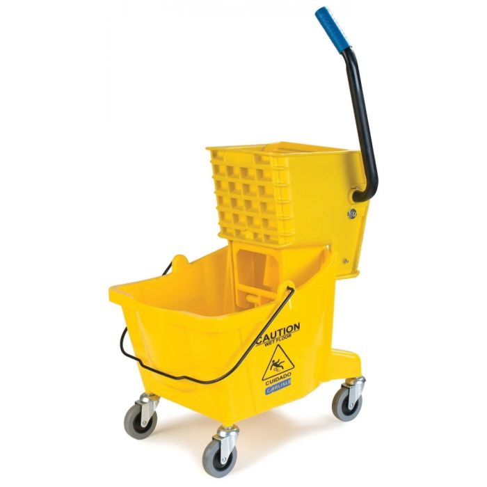 Costway Commercial Mop Bucket Side Press Wringer on Wheels 21 Quart Yellow  w/ Panel 