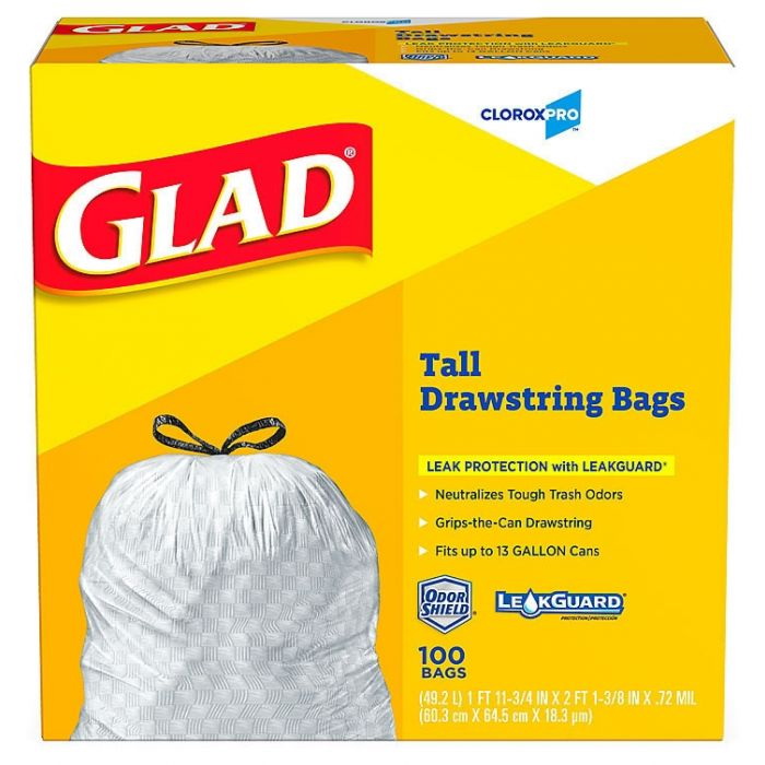 Glad® 78526 13 Gallon White Drawstring Trash Bags, 4 Boxes CLO78526CT