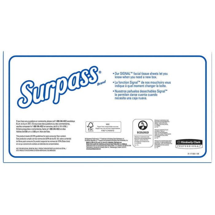 酷牌库|商品详情-Surpass进口代理批发 Surpass 21340 面巾纸 8.3" x 8" 片材，2 层，白色，扁平，30/100CT（每箱 3000 张）