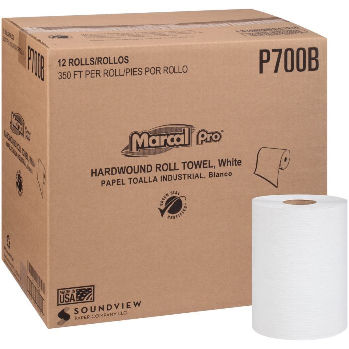 酷牌库|商品详情-Marcal Pro进口代理批发 Marcal Pro P700B 硬卷毛巾卷 7.87 英寸宽，350 英尺长，一层，白色，（每箱 12 条）