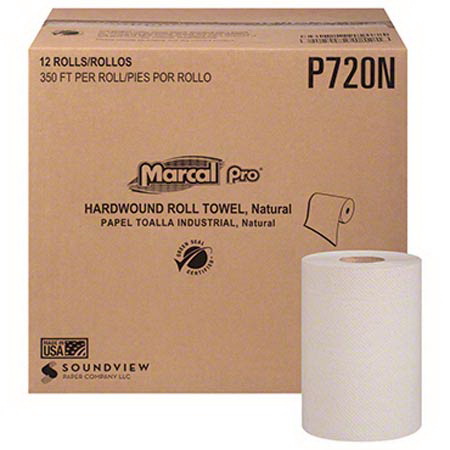 Marcal Pro进口代理批发 Marcal Pro P720N 硬卷毛巾卷 7.87 英寸宽，350 英尺长，一层，牛皮纸，（每箱 12 条）