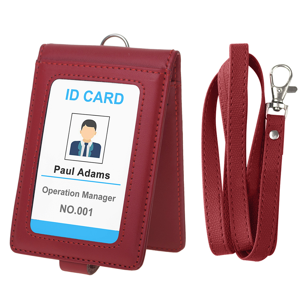 GOGO PU Leather Badge Holder Name Tag ID Card Holder Wallet Case