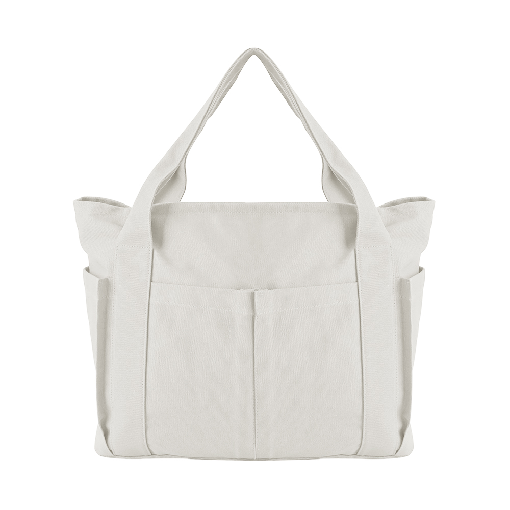 Canvas Tote Bag With Zipper, Canvas Large Shoulder Bag in Natural