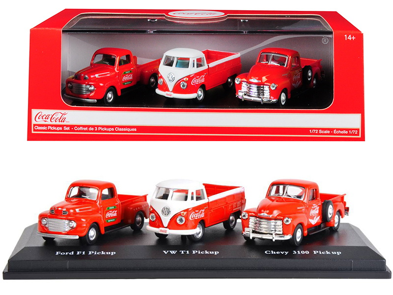 酷牌库|商品详情-Motorcity Classics进口代理批发 Motorcity Classics 472100“经典皮卡”礼品套装 3 辆皮卡车“可口可乐”1/72 压铸模型车