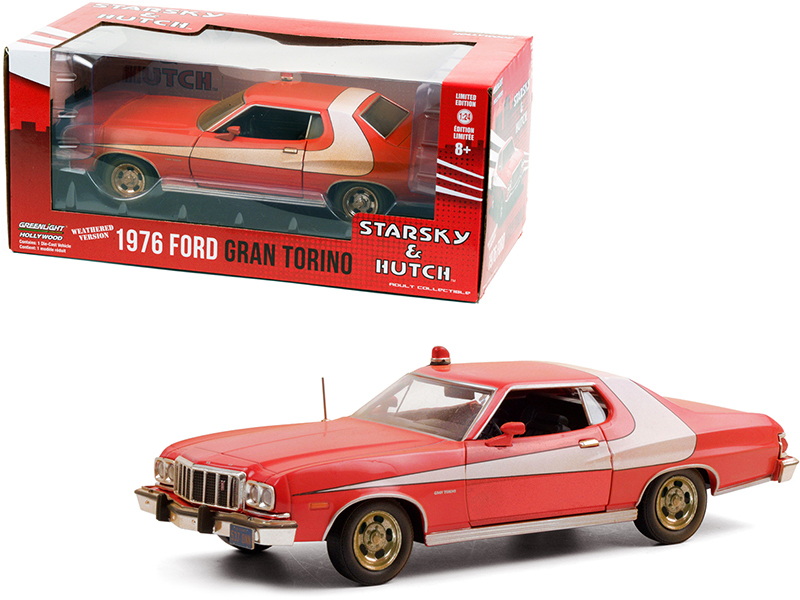 Greenlight进口代理批发 Greenlight 84121 1976 福特 Gran Torino 红白条纹（风化版）“Starsky and Hutch”（1975-1979）电视剧 1/24 压铸模型车