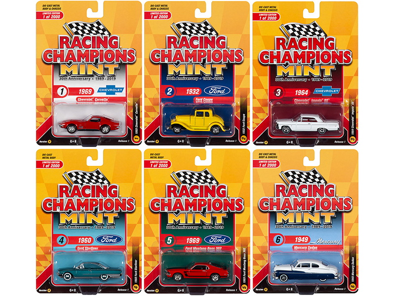 Racing Champions进口代理批发 Racing Champions RC010A 2019 全新套装 A 共 6 辆车第 1 版“30 周年纪念”（1989-2019）全球限量 2000 件 1/64 压铸模型