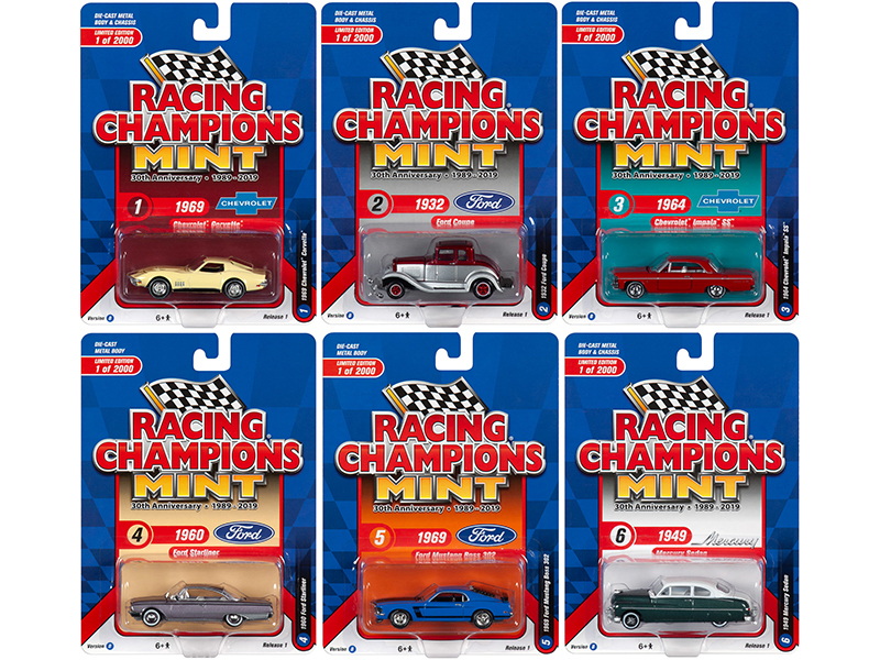 Racing Champions进口代理批发 Racing Champions RC010B 2019 年全新发行 1 号“30 周年”（1989-2019）B 组 6 辆车限量版全球 2000 件 1/64 压铸模型