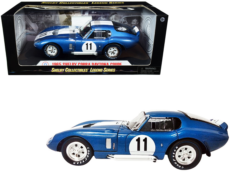 Shelby Collectibles进口代理批发 谢尔比收藏品 SC149 1965 谢尔比眼镜蛇代托纳轿跑车 #11 蓝色金属带白色条纹 1/18 压铸模型车