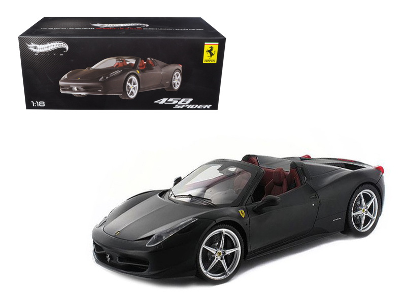 Hot wheels进口代理批发 风火轮 X5485 法拉利 458 Italia Spider 哑光黑色精英版 1/18 压铸汽车模型