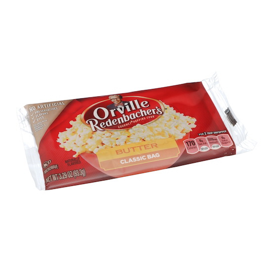 Orville Redenbachers进口代理批发 Orville Redenbachers 零食黄油爆米花，3.3 盎司，每箱 36 粒