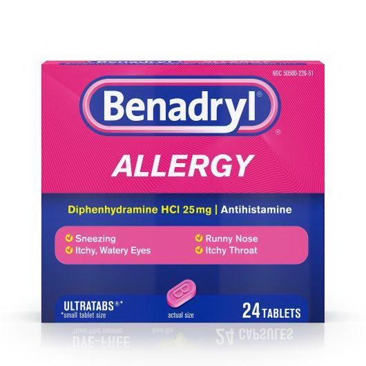 Benadryl进口代理批发 Benadryl 过敏抗组胺药片 25 毫克，24 片，每盒 6 片，每箱 4 片