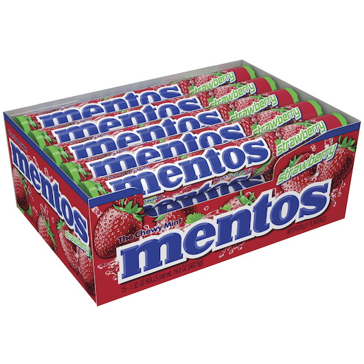 Mentos进口代理批发 Mentos 草莓糖，1.32 盎司，每箱 24 颗